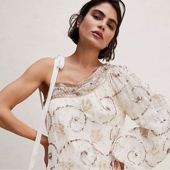 FP ONE PARTY CLEOPATRA DEA MINI DRESS EMBELLISHED IVORY GOLD SILVER NEW - Picture 3 of 9